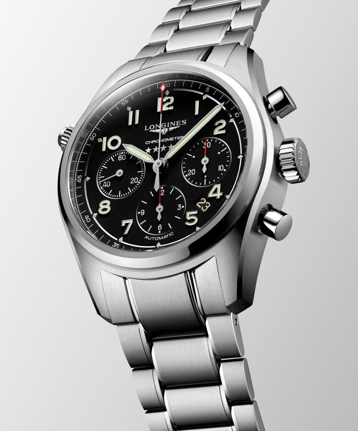 Longines Spirit Chronograph 42.00 mm Black matt Stainless steel L38204536 L3.820.4.53.6 side and back view