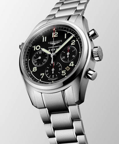 Longines Spirit Chronograph 42.00 mm Black matt Stainless steel L38204536 L3.820.4.53.6 side and back view