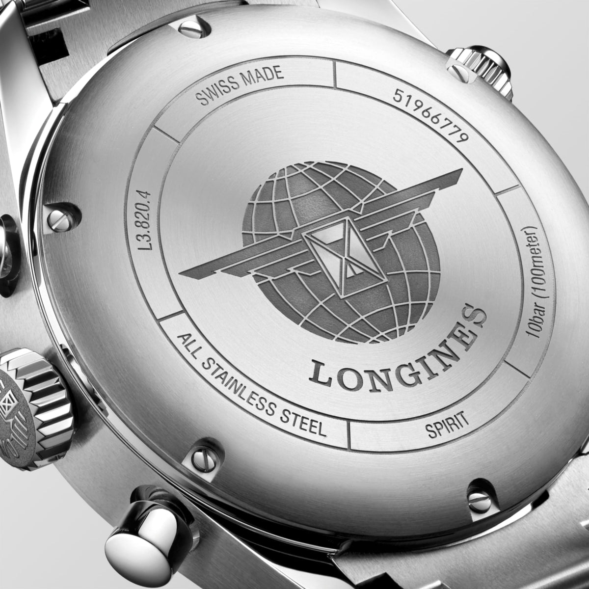 Longines Spirit Chronograph 42.00 mm Black matt Stainless steel L38204536 L3.820.4.53.6 back view