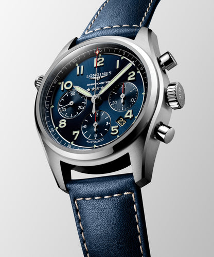 Longines Spirit Chronograph 42.00 mm Sunray blue Stainless steel L38204930 L3.820.4.93.0 side and back view