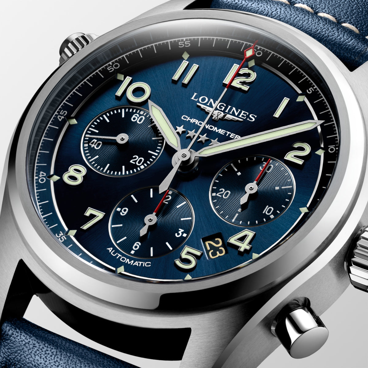 Longines Spirit Chronograph 42.00 mm Sunray blue Stainless steel L38204930 L3.820.4.93.0 detailed view