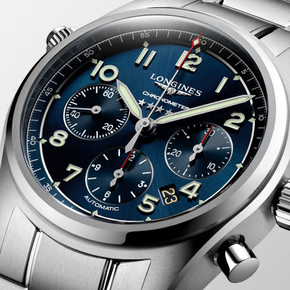 Longines Spirit Chronograph 42.00 mm Sunray blue Stainless steel L38204936 L3.820.4.93.6 detailed view