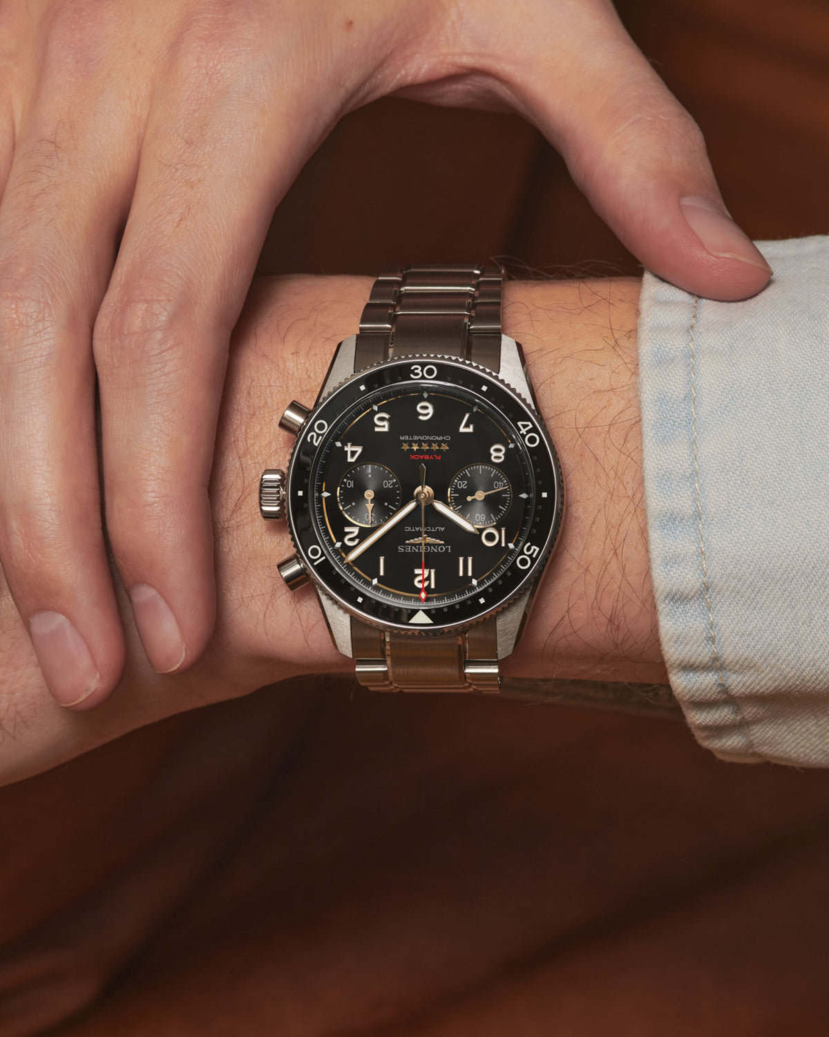 Longines Spirit Flyback Titanium 42.00 mm Anthracite Titanium and ceramic bezel L38211536 L3.821.1.53.6 back view