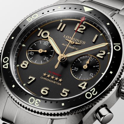 Longines Spirit Flyback Titanium 42.00 mm Anthracite Titanium and ceramic bezel L38211536 L3.821.1.53.6 detailed view