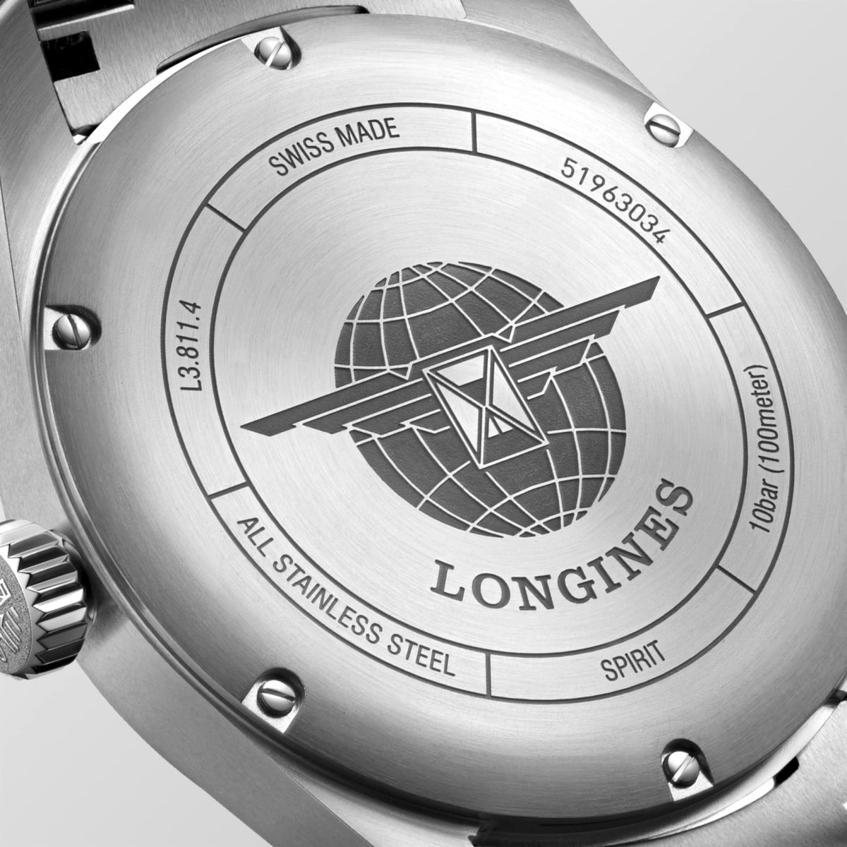Longines Spirit 42.00 mm Black matt Stainless steel L38114536 L3.811.4.53.6 back view