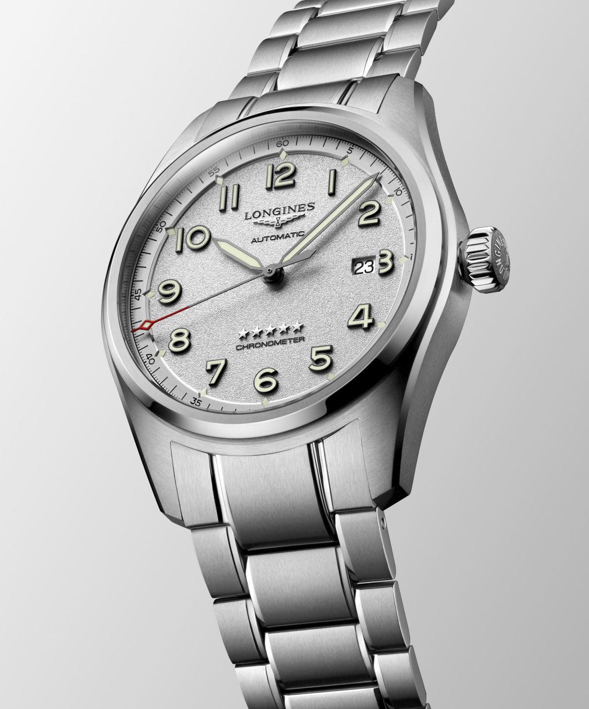 Longines Spirit 42.00 mm Opaline Ivory Stainless steel L38114736 L3.811.4.73.6 side and back view