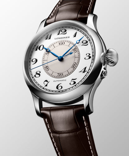 Longines Weems Second-Setting Watch 47.50 mm White lacquered polished Stainless steel L27134130 L2.713.4.13.0 front and side view