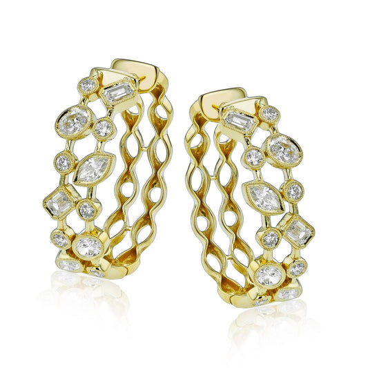 Mixed - Shape Hoop Earrings in 18k Gold with Diamonds - Simon G. Jewelry