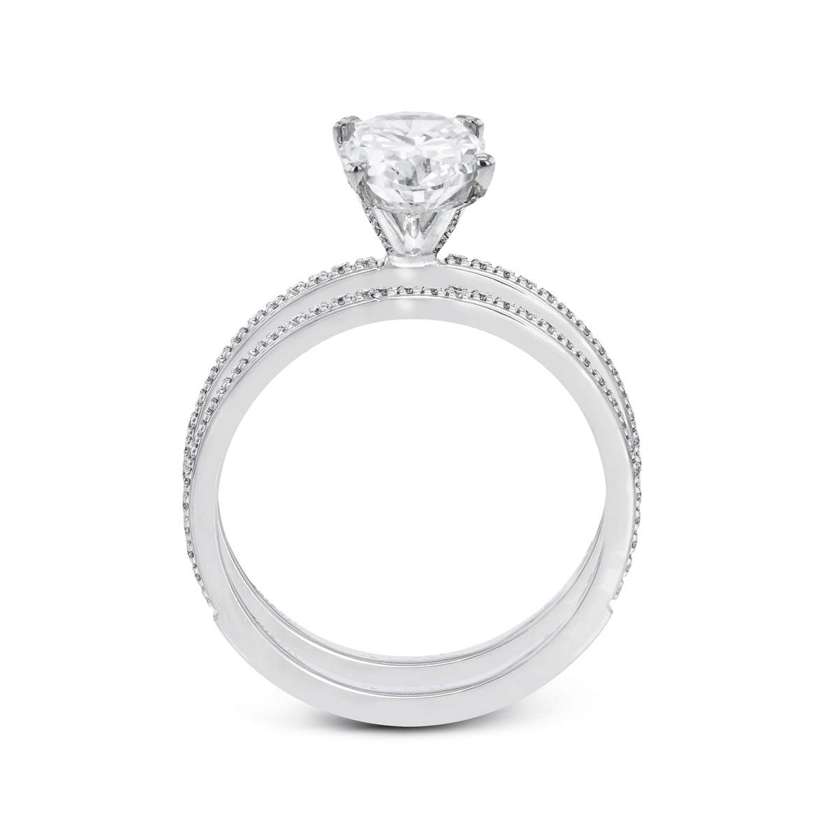 Oval - cut Engagement Ring & Matching Wedding Band in 18k Gold with Diamonds - Simon G. Jewelry