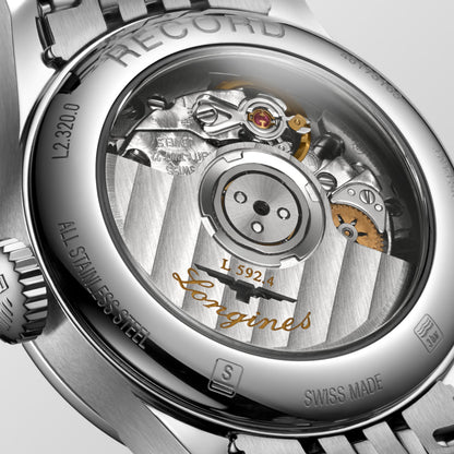 Record 26.00 mm White mother-of-pearl Stainless steel L23200876 L2.320.0.87.6 front and side view