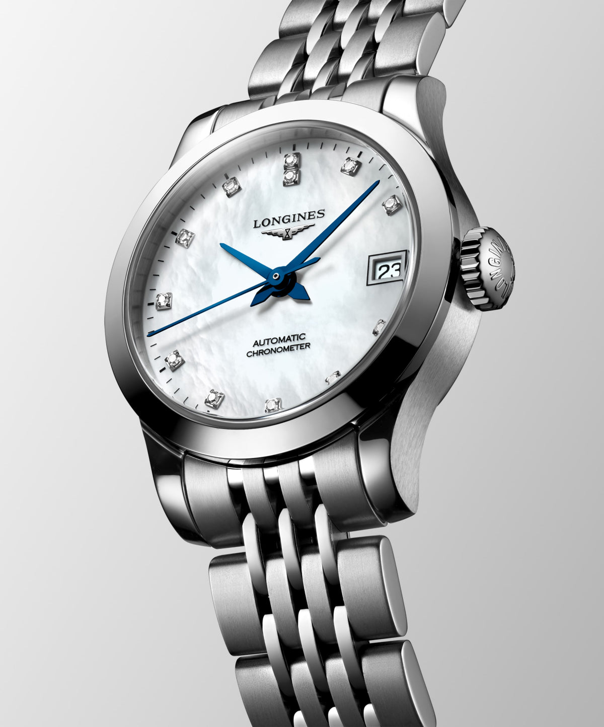 Record 26.00 mm White mother-of-pearl Stainless steel L23204876 L2.320.4.87.6 back view
