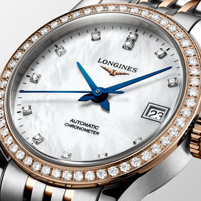 Record 26.00 mm White mother-of-pearl Stainless steel and rose gold 18 carats L23205897 L2.320.5.89.7 detailed view