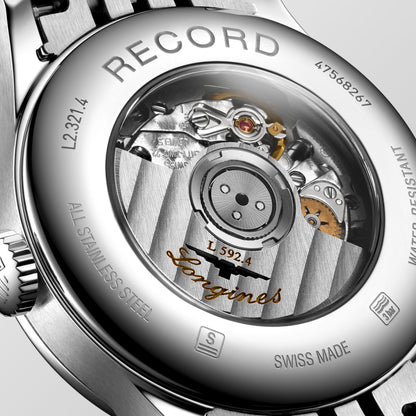 Record 30.00 mm White mother-of-pearl Stainless steel L23214876 L2.321.4.87.6 back view