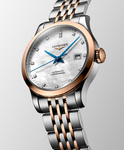 Record 30.00 mm White mother-of-pearl Stainless steel and rose gold 18 carats cap 200 L23215877 L2.321.5.87.7 back view