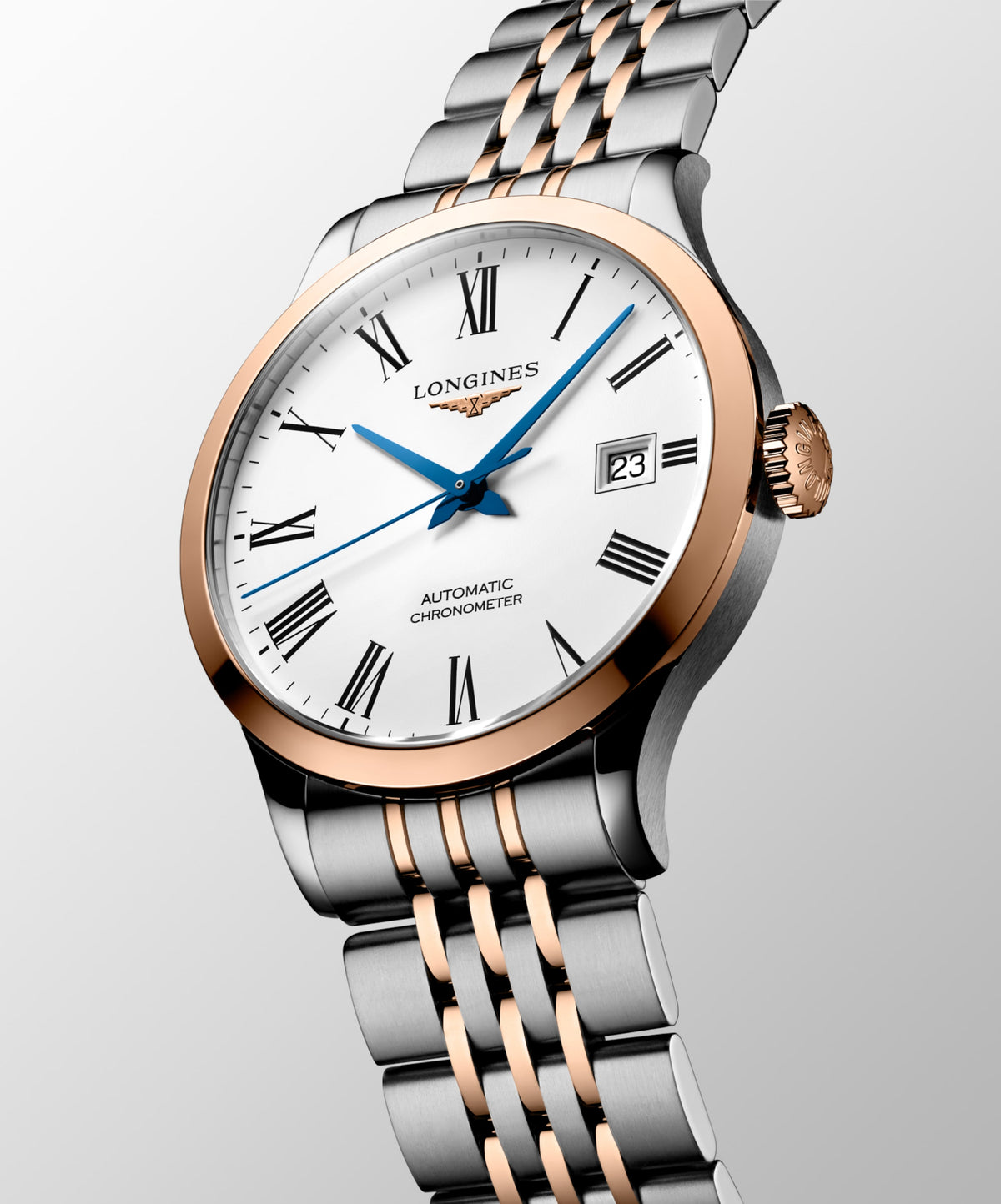Record 38.50 mm White matt Stainless steel and rose gold 18 carats cap 200 L28205117 L2.820.5.11.7 back view