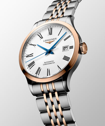 Record 38.50 mm White matt Stainless steel and rose gold 18 carats cap 200 L28205117 L2.820.5.11.7 back view