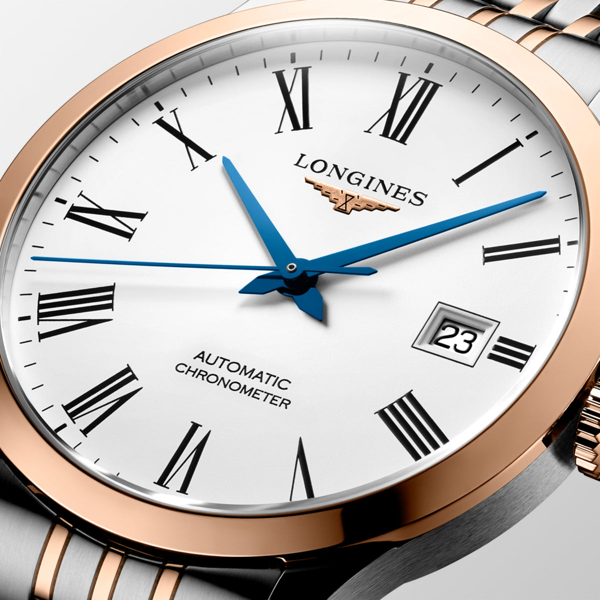 Record 38.50 mm White matt Stainless steel and rose gold 18 carats cap 200 L28205117 L2.820.5.11.7 detailed view