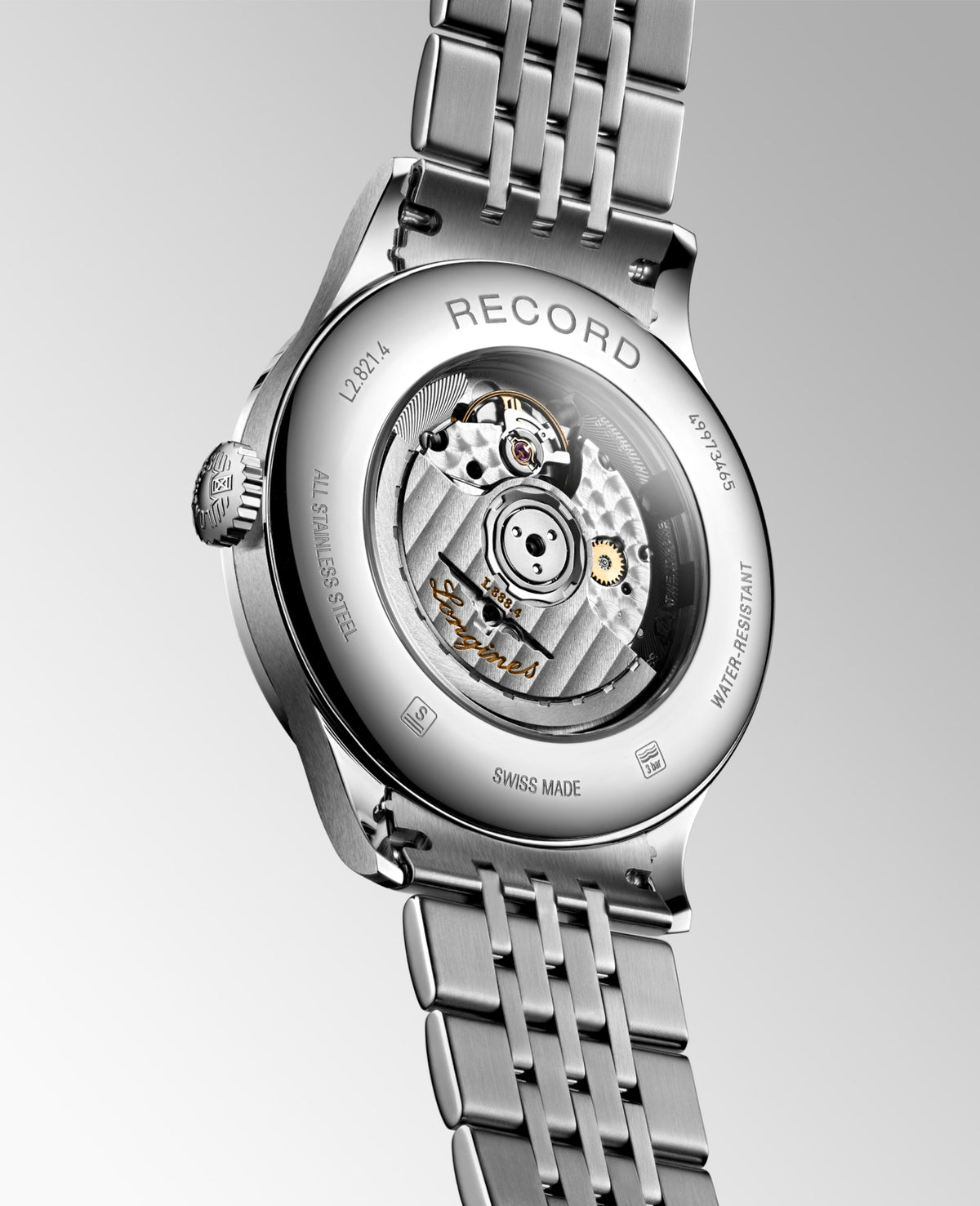 Record 40.00 mm Sunray silver Stainless steel L28214726 L2.821.4.72.6 front and side view