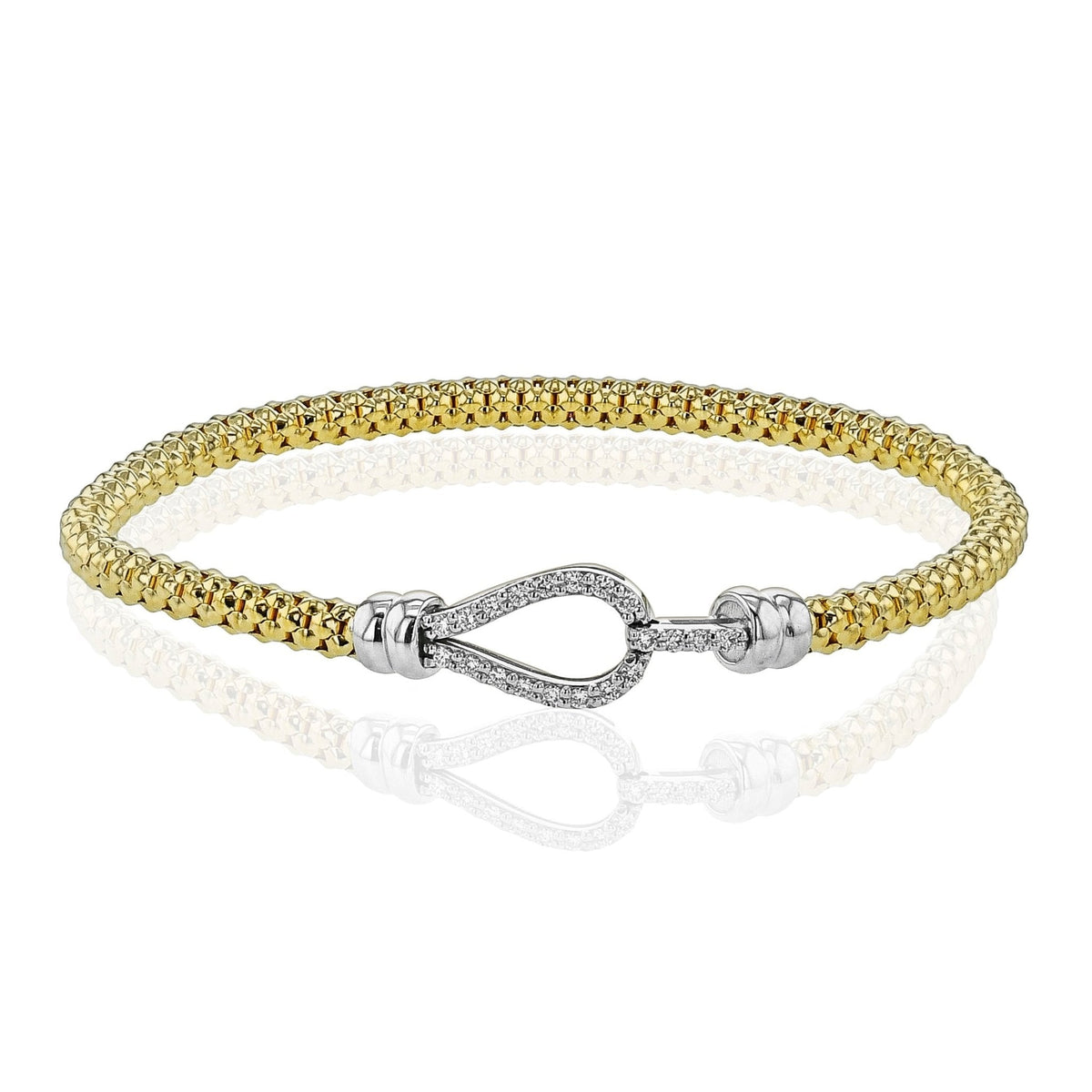 Ribbed Buckle Bracelet in 18k Gold with Diamonds - Simon G. Jewelry