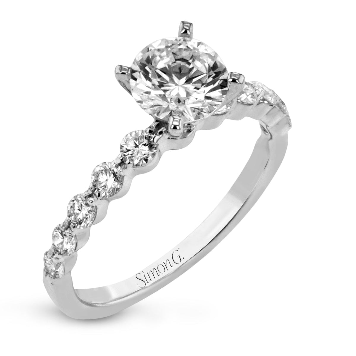 Round - cut Engagement Ring & Matching Wedding Band in 18k Gold with Diamonds - Simon G. Jewelry