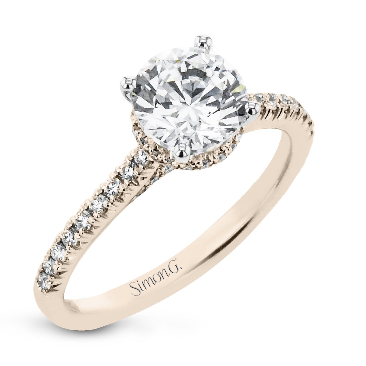 Round - Cut Hidden Halo Engagement Ring In 18k Gold With Diamonds - Simon G. Jewelry