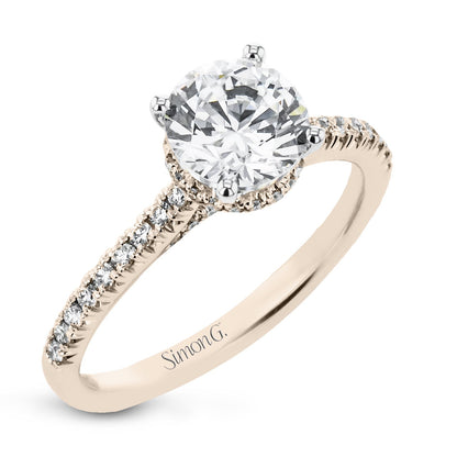Round - Cut Hidden Halo Engagement Ring In 18k Gold With Diamonds - Simon G. Jewelry