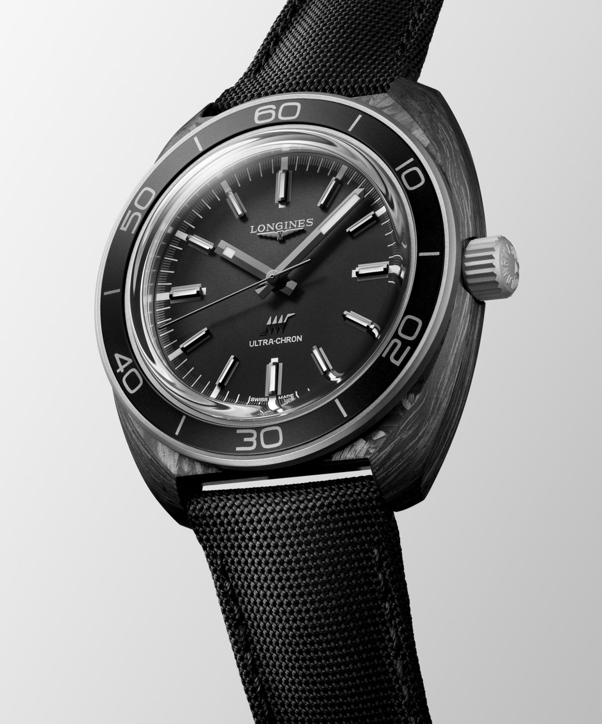 Ultra‑Chron Carbon 43.00 mm Anthracite Titanium and carbon L28394522 L2.839.4.52.2 front and side view