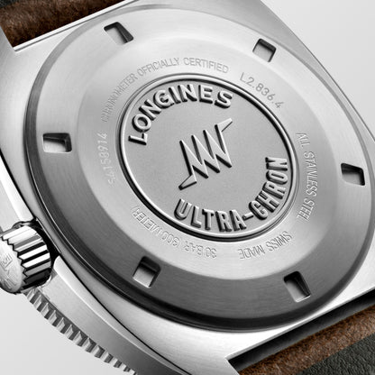 Ultra‑Chron 43.00 mm Black Stainless steel and sapphire L28364522 L2.836.4.52.2 front and side view
