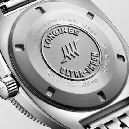 Ultra‑Chron 43.00 mm Black Stainless steel and sapphire L28364526 L2.836.4.52.6 front and side view