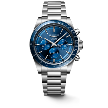 Conquest Chronograph 42.00 mm Sunray blue Stainless steel and ceramic bezel L38354926 L3.835.4.92.6 front view