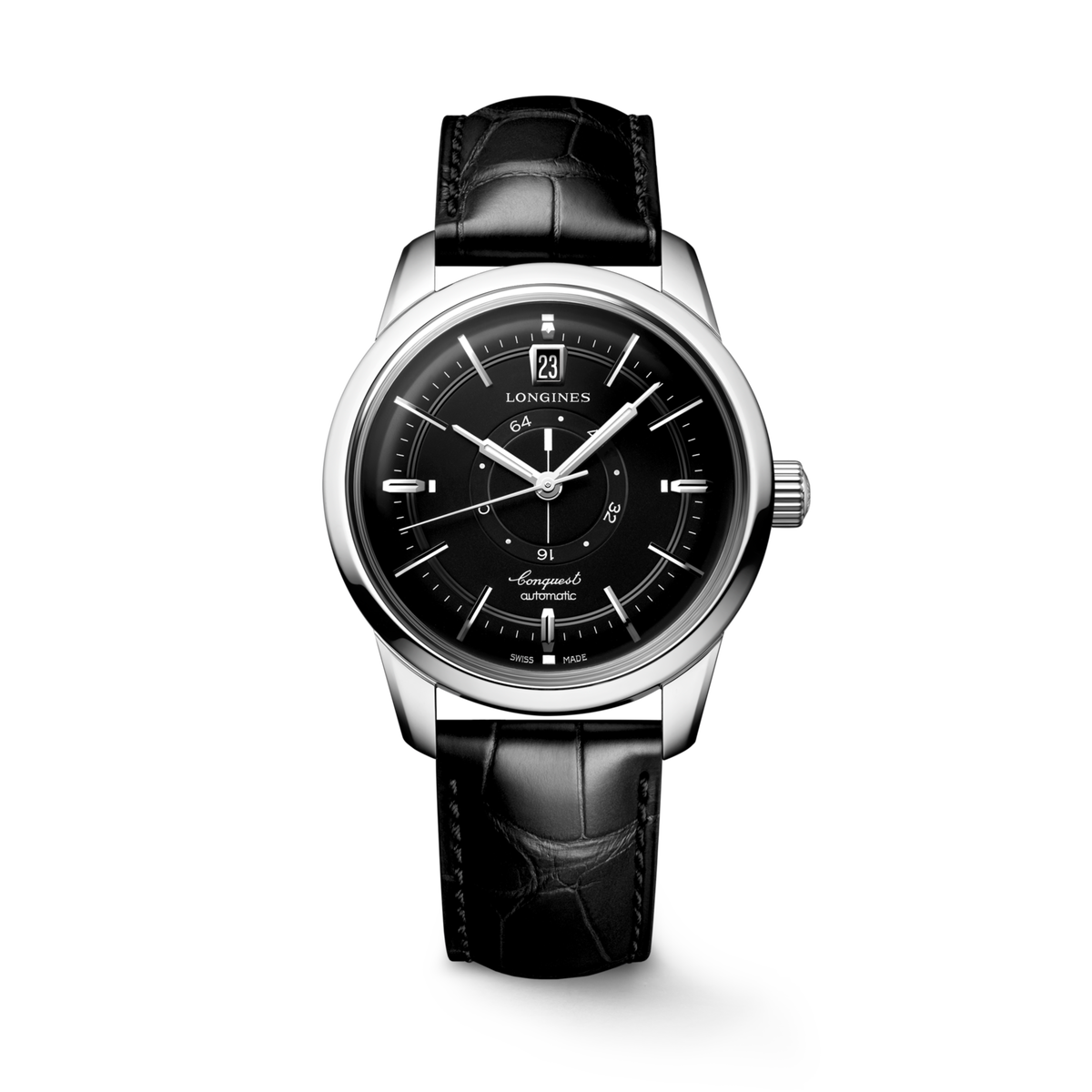 Conquest Heritage Central Power Reserve 38.00 mm Black Stainless steel L16484522 L1.648.4.52.2 front view