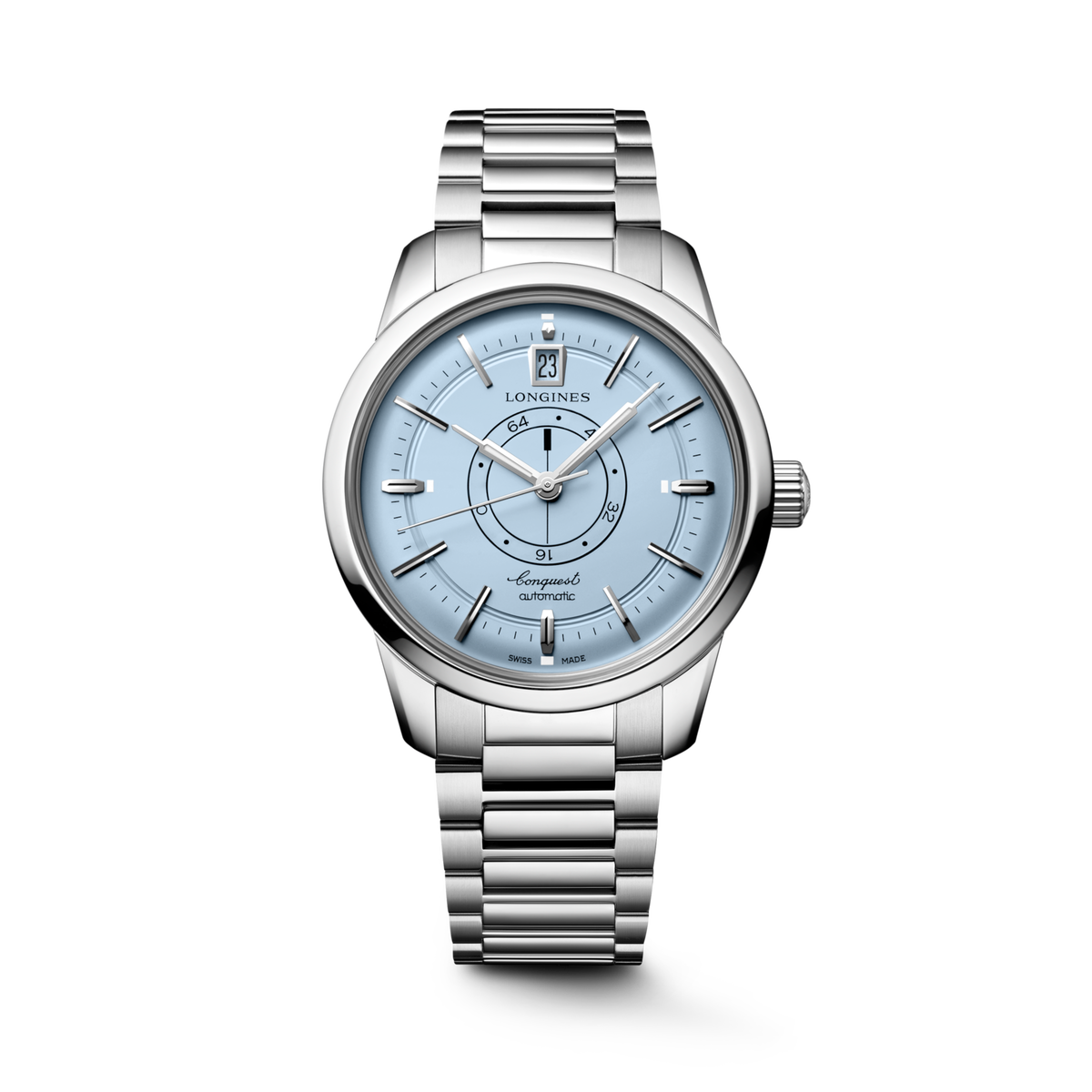 Conquest Heritage Central Power Reserve 38.00 mm Light Blue opaline Stainless steel L16484926 L1.648.4.92.6 front view