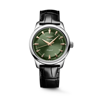 Conquest Heritage 38.00 mm Green lacquered polished Stainless steel L16494022 L1.649.4.02.2 front view