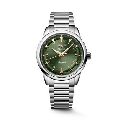 Conquest Heritage 38.00 mm Green lacquered polished Stainless steel L16494026 L1.649.4.02.6 front view