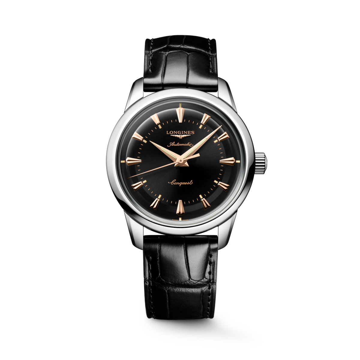 Conquest Heritage 38.00 mm Black lacquered polished Stainless steel L16494520 L1.649.4.52.0 front view