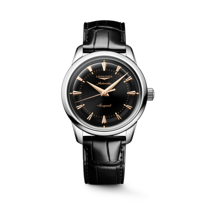 Conquest Heritage 38.00 mm Black lacquered polished Stainless steel L16494520 L1.649.4.52.0 front view