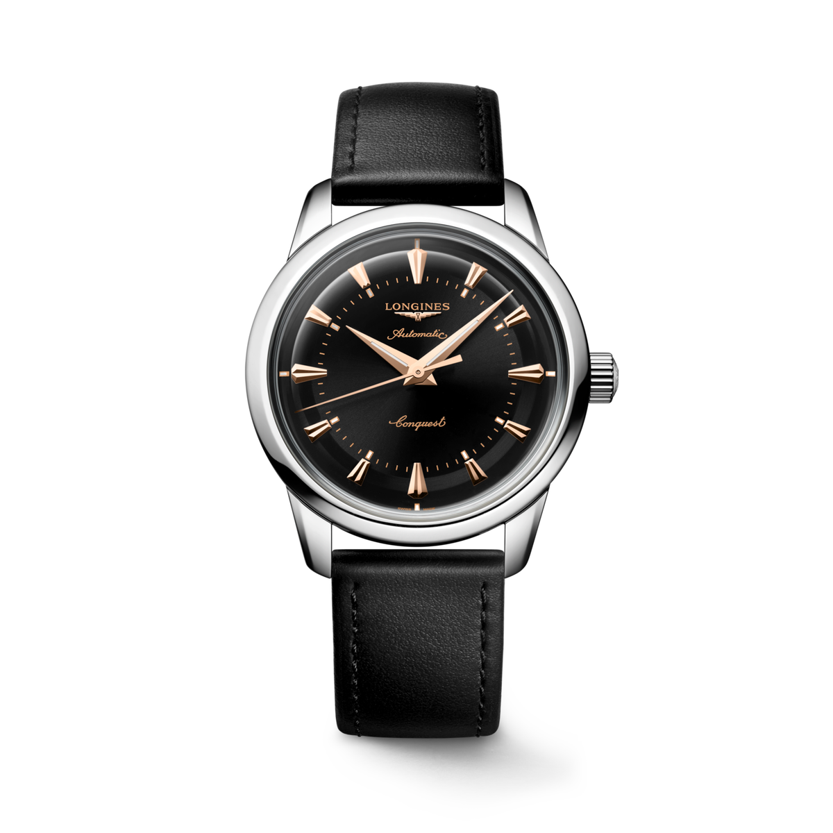 Conquest Heritage 38.00 mm Black lacquered polished Stainless steel L16494522 L1.649.4.52.2 front view