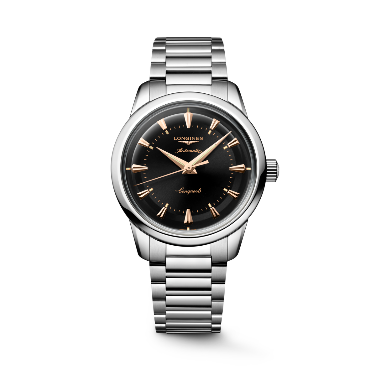 Conquest Heritage 38.00 mm Black lacquered polished Stainless steel L16494526 L1.649.4.52.6 front view