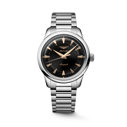 Conquest Heritage 38.00 mm Black lacquered polished Stainless steel L16494526 L1.649.4.52.6 front view
