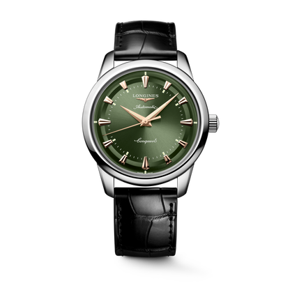 Conquest Heritage 40.00 mm Green lacquered polished Stainless steel L16504022 L1.650.4.02.2 front view