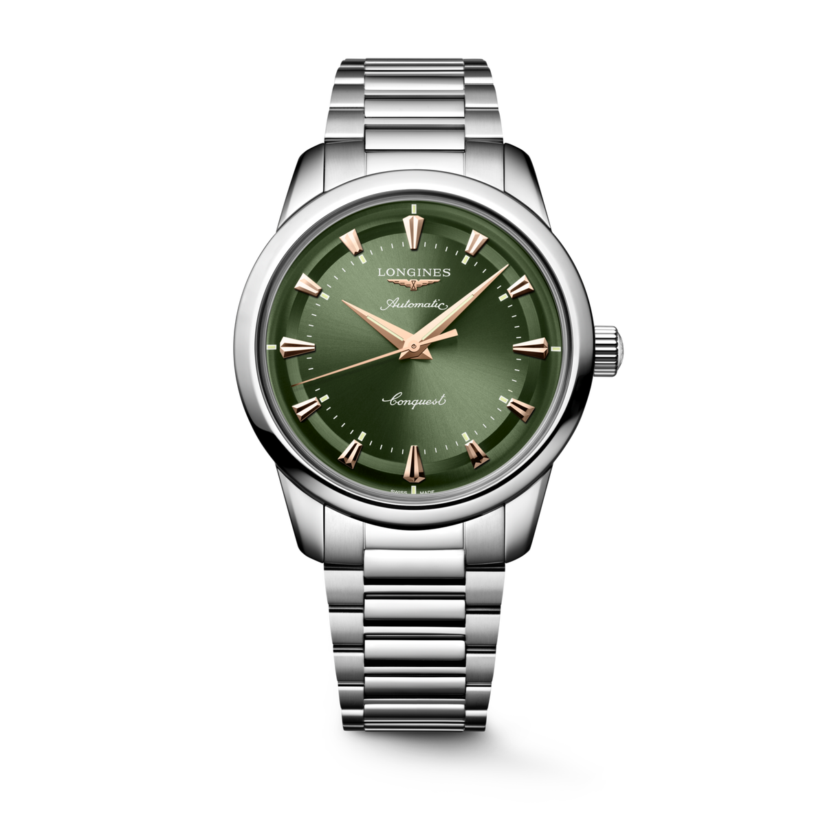 Conquest Heritage 40.00 mm Green lacquered polished Stainless steel L16504026 L1.650.4.02.6 front view
