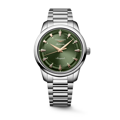 Conquest Heritage 40.00 mm Green lacquered polished Stainless steel L16504026 L1.650.4.02.6 front view