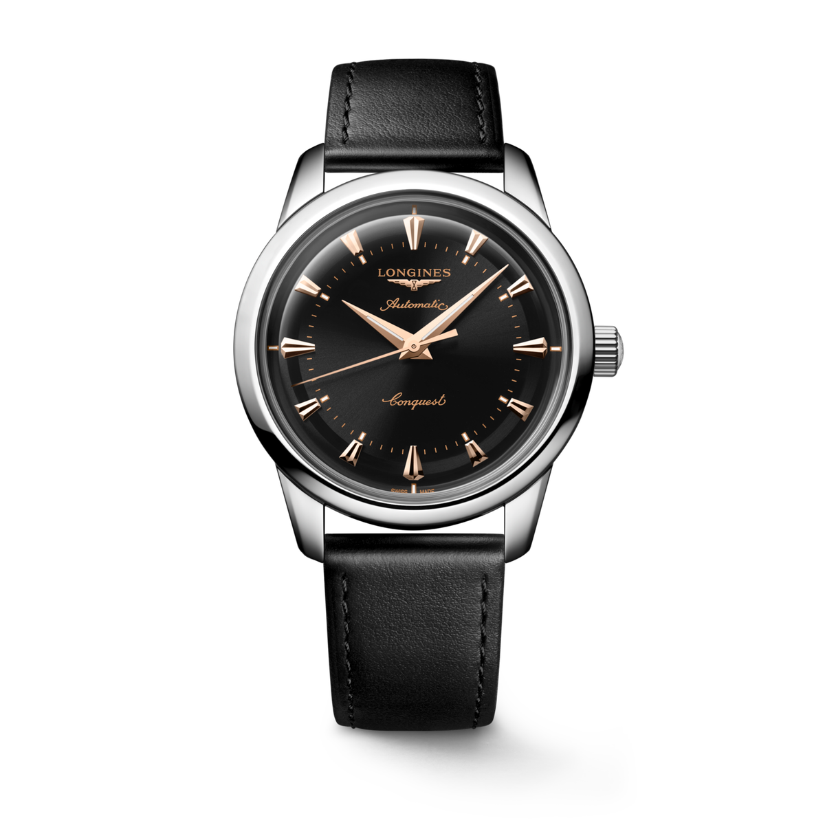 Conquest Heritage 40.00 mm Black lacquered polished Stainless steel L16504522 L1.650.4.52.2 front view