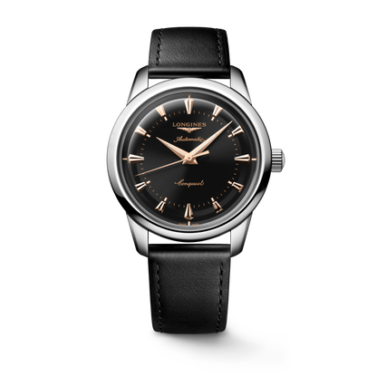 Conquest Heritage 40.00 mm Black lacquered polished Stainless steel L16504522 L1.650.4.52.2 front view