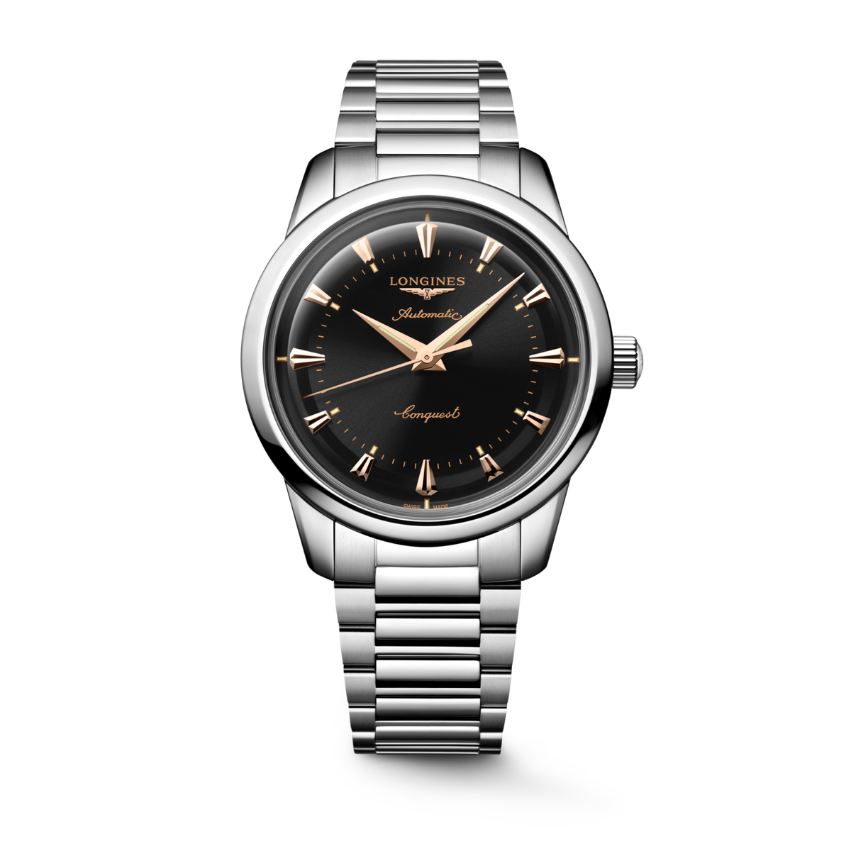 Conquest Heritage 40.00 mm Black lacquered polished Stainless steel L16504526 L1.650.4.52.6 front view