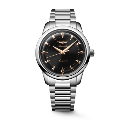 Conquest Heritage 40.00 mm Black lacquered polished Stainless steel L16504526 L1.650.4.52.6 front view