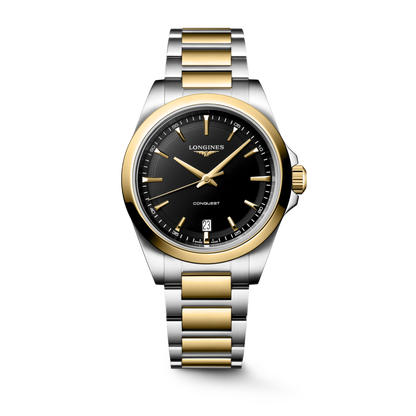 Conquest 38.00 mm Black sandblasted Stainless steel and yellow PVD coating L37503527 L3.750.3.52.7 front view