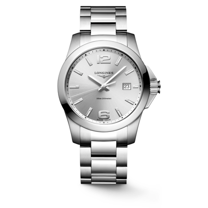 Conquest 41.00 mm Sunray silver Stainless steel L37594766 L3.759.4.76.6 front view