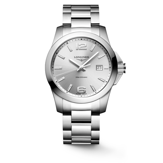 Conquest 41.00 mm Sunray silver Stainless steel L37594766 L3.759.4.76.6 front view