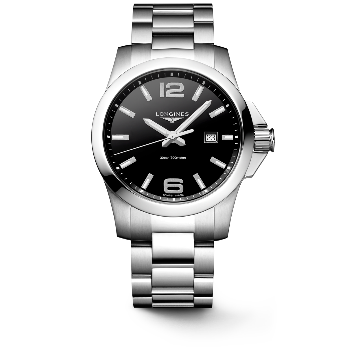Conquest 43.00 mm Sunray black Stainless steel L37604566 L3.760.4.56.6 front view